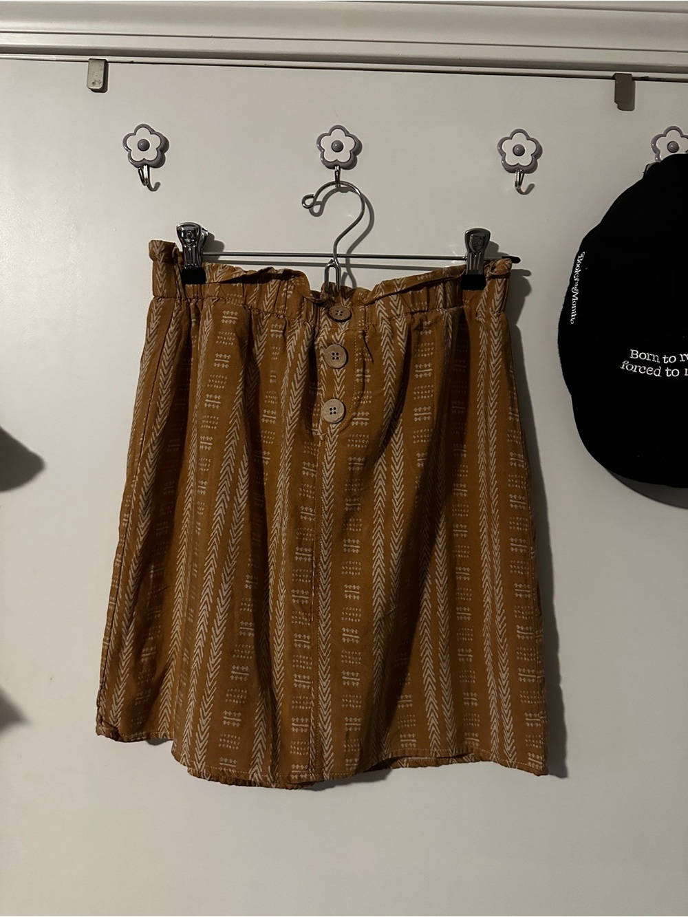 Cotton Blend Mini Skirt in Rust Brown with Button Front